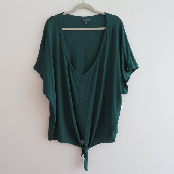 MODCLOTH Kelly Green Tie Front Button Blouse Top Stretch Travel - Size 4X NWOT - Picture 2 of 16